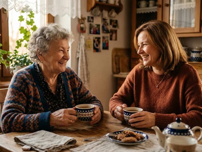 Opiekunka i starsza pani przy herbacie